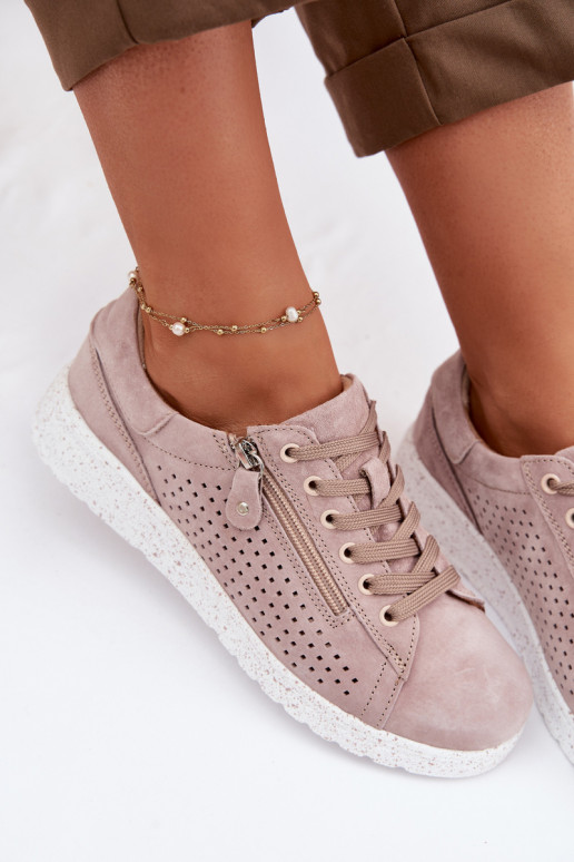 iš zomšos batai Moteriškas su užtrauktukais smėlio spalvos Cemela