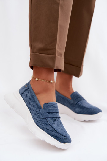 moteriški mokasinaisuĮjungtaturalnego iš zomšosu su platforma Vinceza 79626 tamsiai mėlynos spalvos