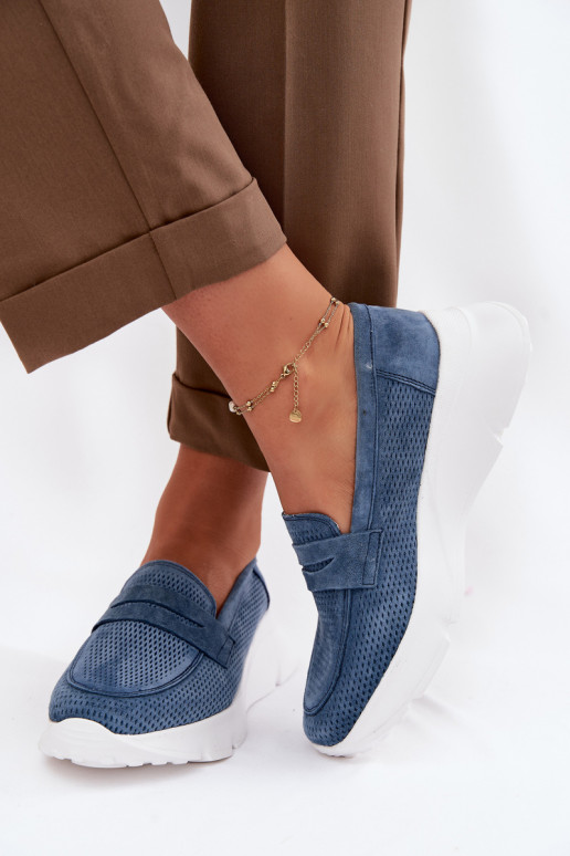 moteriški mokasinaisuĮjungtaturalnego iš zomšosu su platforma Vinceza 79626 tamsiai mėlynos spalvos