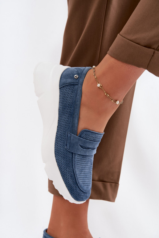 moteriški mokasinaisuĮjungtaturalnego iš zomšosu su platforma Vinceza 79626 tamsiai mėlynos spalvos