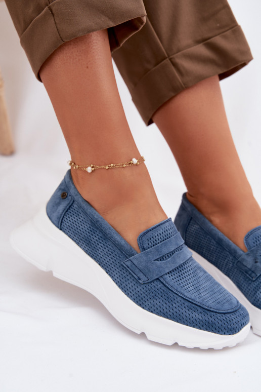 moteriški mokasinaisuĮjungtaturalnego iš zomšosu su platforma Vinceza 79626 tamsiai mėlynos spalvos