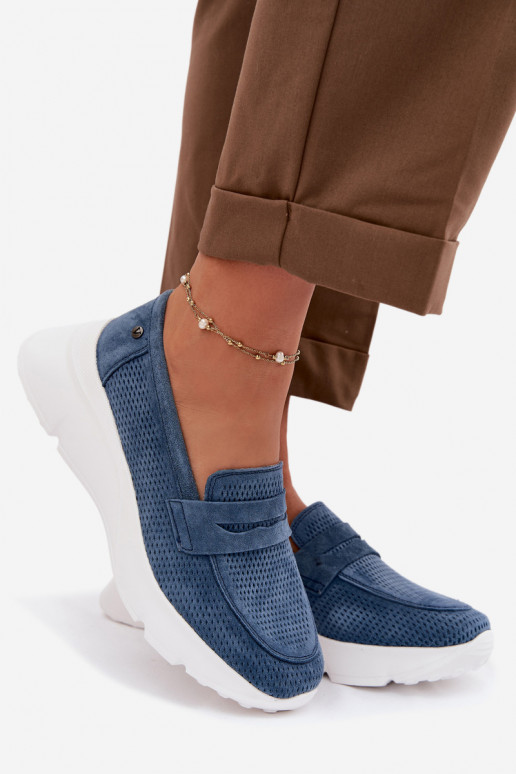 moteriški mokasinaisuĮjungtaturalnego iš zomšosu su platforma Vinceza 79626 tamsiai mėlynos spalvos