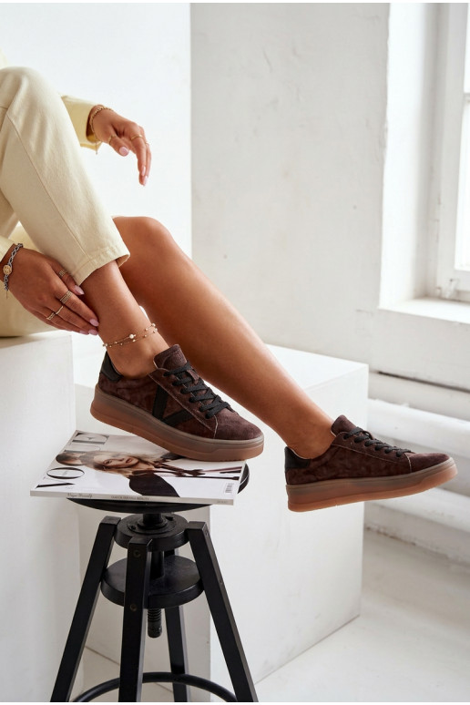 Sneakers modelio batai MoteriškassuĮjungtaturalnego iš zomšosu su platforma Vinceza 79597 rudos spalvos