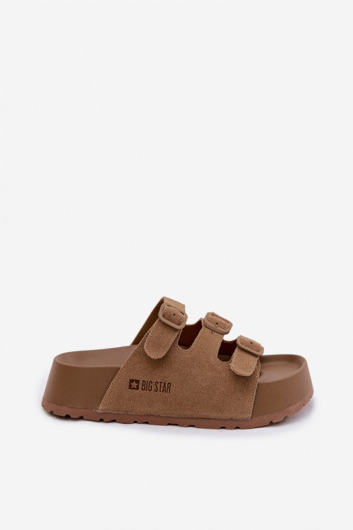 Moteriškos šlepetės su platforma su juostelėmis Big Star TT274530 rudos spalvos