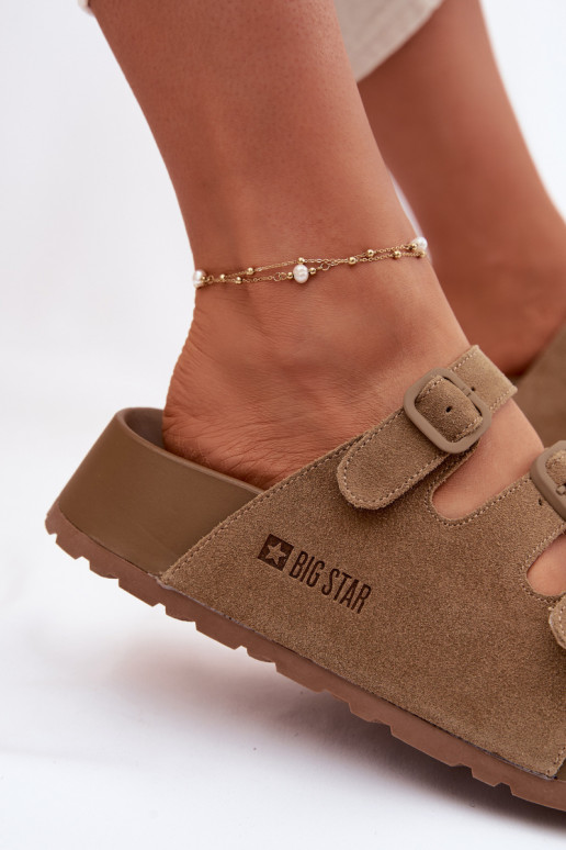 Moteriškos šlepetės su platforma su juostelėmis Big Star TT274530 rudos spalvos