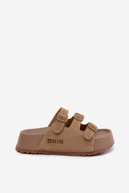 Moteriškos šlepetės su platforma su juostelėmis Big Star TT274529 smėlio spalvos