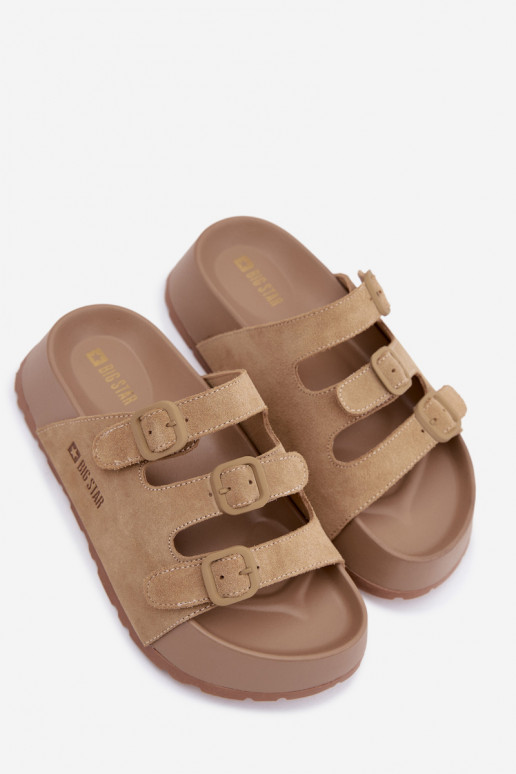 Moteriškos šlepetės su platforma su juostelėmis Big Star TT274529 smėlio spalvos