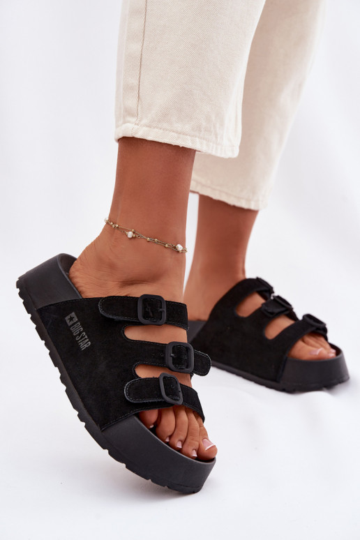 Moteriškos šlepetės su platforma su juostelėmis Big Star TT274531 juodos spalvos