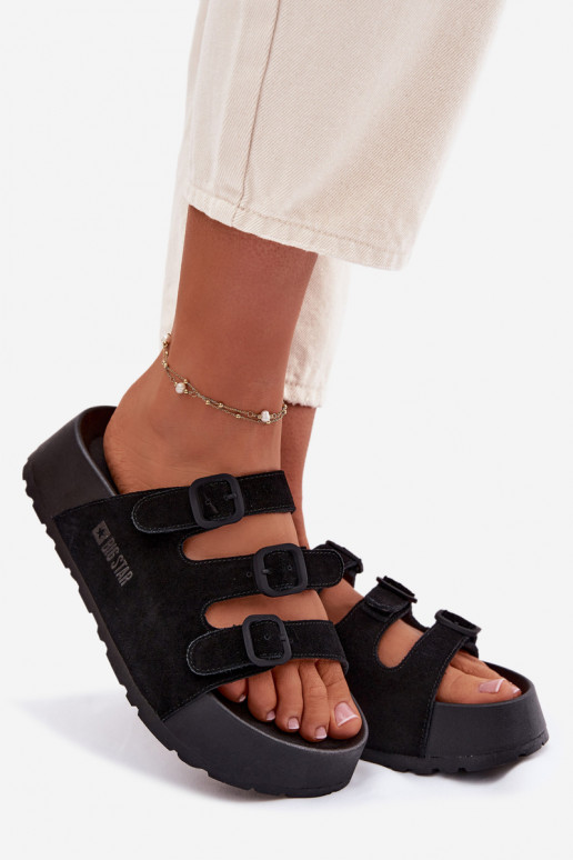 Moteriškos šlepetės su platforma su juostelėmis Big Star TT274531 juodos spalvos