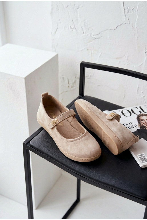 Oda Zomšinės balerinos Barefoot su dirželiais Zazoo 10206 smėlio spalvos