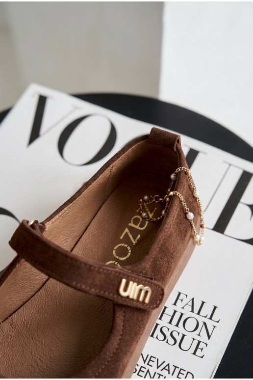 Oda Zomšinės balerinos Barefoot su dirželiais Zazoo 10206 CzekoladoĮe