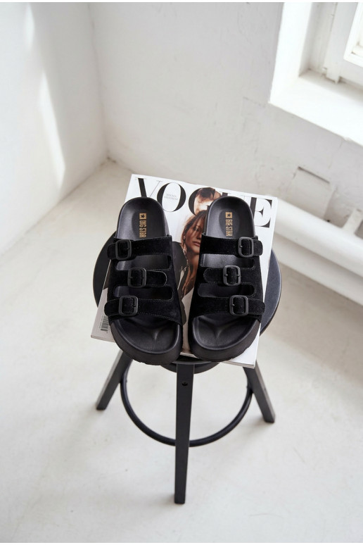 Moteriškos šlepetės su platforma ir juostelėmis Big Star TT274531 juodos spalvos