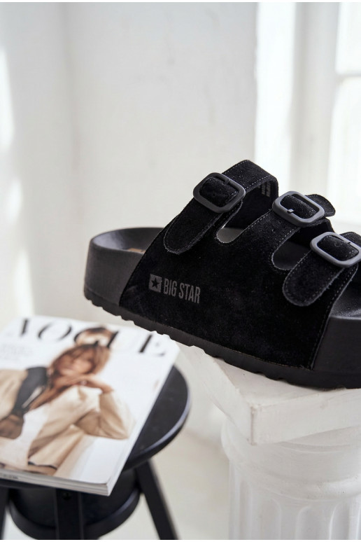 Moteriškos šlepetės su platforma ir juostelėmis Big Star TT274531 juodos spalvos