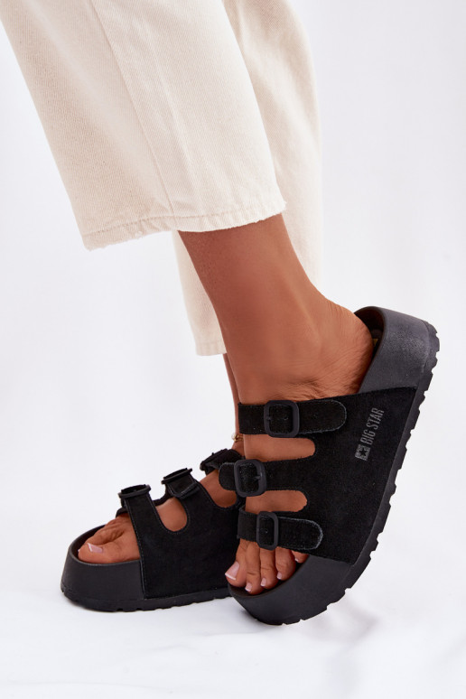 Moteriškos šlepetės su platforma ir juostelėmis Big Star TT274531 juodos spalvos