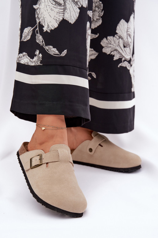 zomšinės šlepetės Klumpės Moteriškas su sagtimis Big Star RR274A385 smėlio spalvos