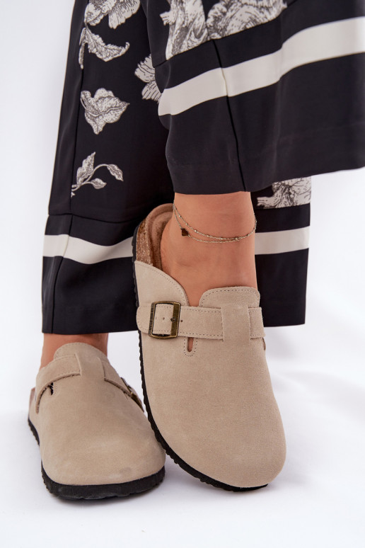 zomšinės šlepetės Klumpės Moteriškas su sagtimis Big Star RR274A385 smėlio spalvos