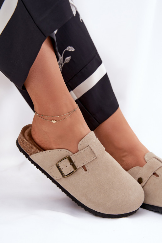 zomšinės šlepetės Klumpės Moteriškas su sagtimis Big Star RR274A385 smėlio spalvos