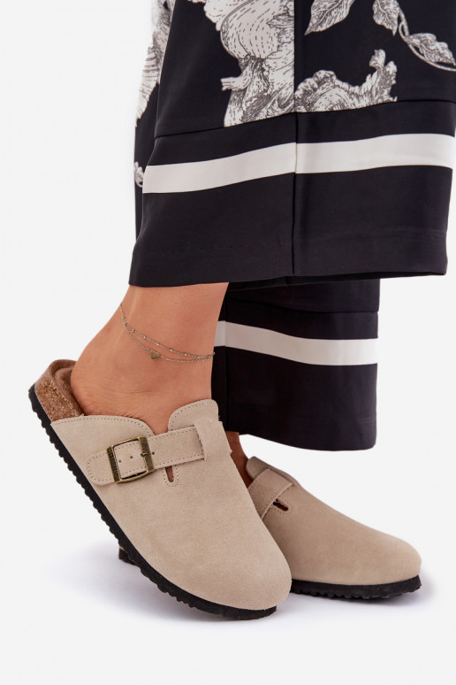 zomšinės šlepetės Klumpės Moteriškas su sagtimis Big Star RR274A385 smėlio spalvos