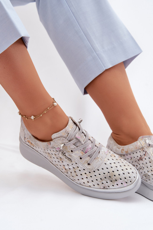 Ažūrinės zomšinės batai Moteriškas Vinceza 79603 pilkos spalvos