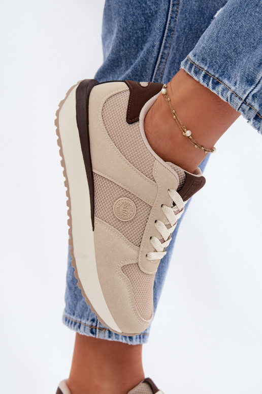 Sneakers modelio batai Moteriškas su platforma Big Star TT274275 smėlio spalvos