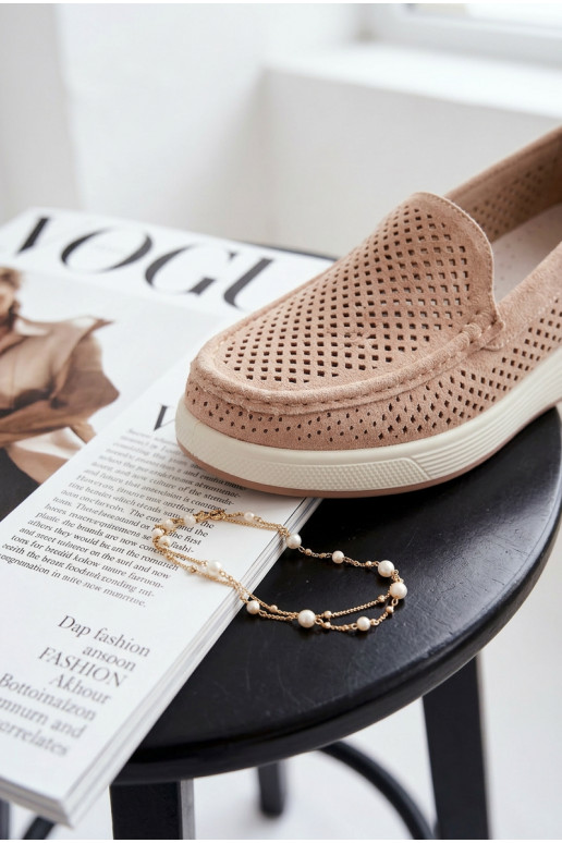 Moteriški mokasinai su aužūro elementais Sergio Leone MK097H smėlio spalvos