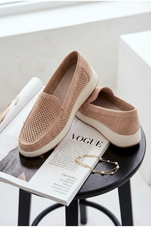 Moteriški mokasinai su aužūro elementais Sergio Leone MK097H smėlio spalvos