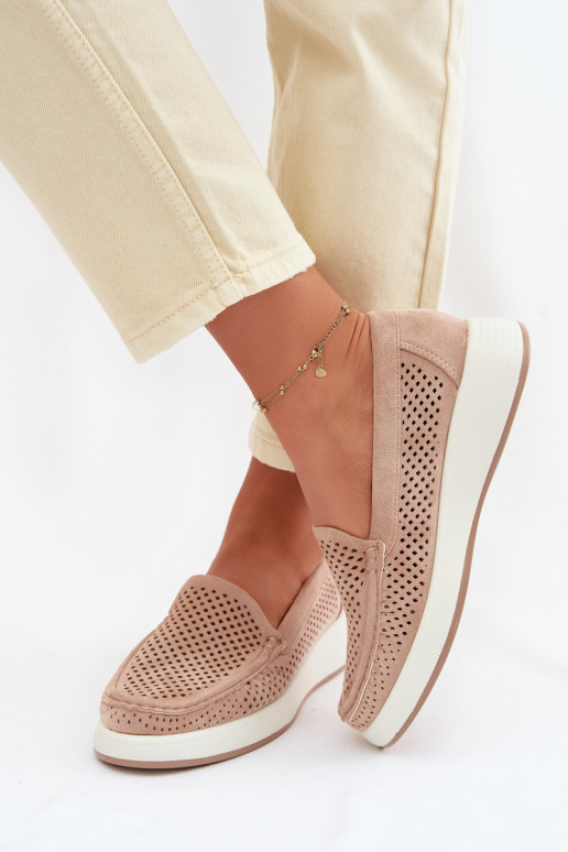 Moteriški mokasinai su aužūro elementais Sergio Leone MK097H smėlio spalvos