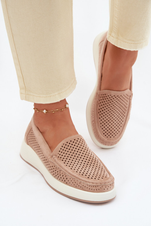 Moteriški mokasinai su aužūro elementais Sergio Leone MK097H smėlio spalvos