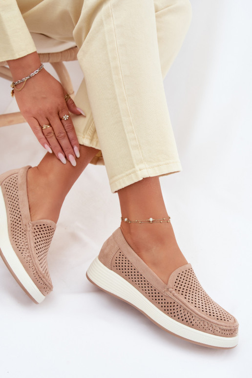 Moteriški mokasinai su aužūro elementais Sergio Leone MK097H smėlio spalvos