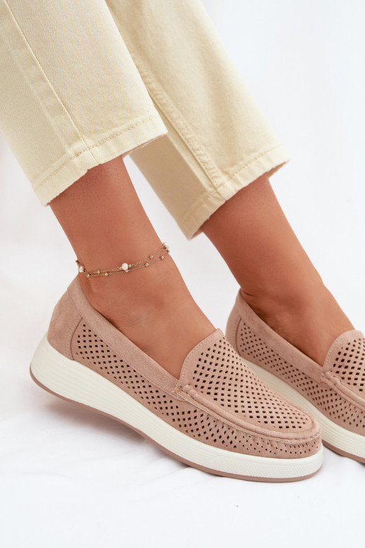 Moteriški mokasinai su aužūro elementais Sergio Leone MK097H smėlio spalvos