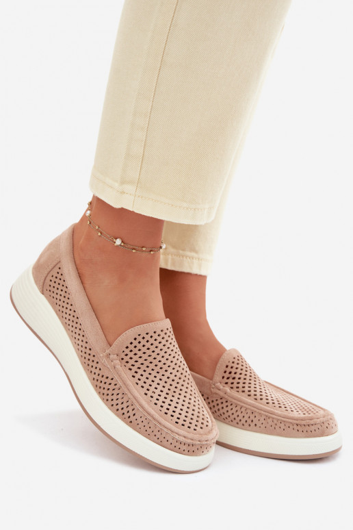 Moteriški mokasinai su aužūro elementais Sergio Leone MK097H smėlio spalvos