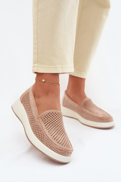 Moteriški mokasinai su aužūro elementais Sergio Leone MK097H smėlio spalvos