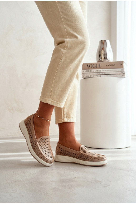 Moteriški mokasinai su aužūro elementais Sergio Leone MK097H aukso spalvos