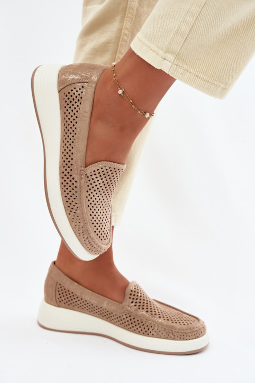 Moteriški mokasinai su aužūro elementais Sergio Leone MK097H aukso spalvos