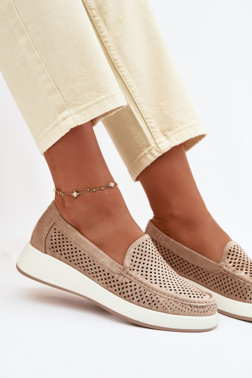 Moteriški mokasinai su aužūro elementais Sergio Leone MK097H aukso spalvos