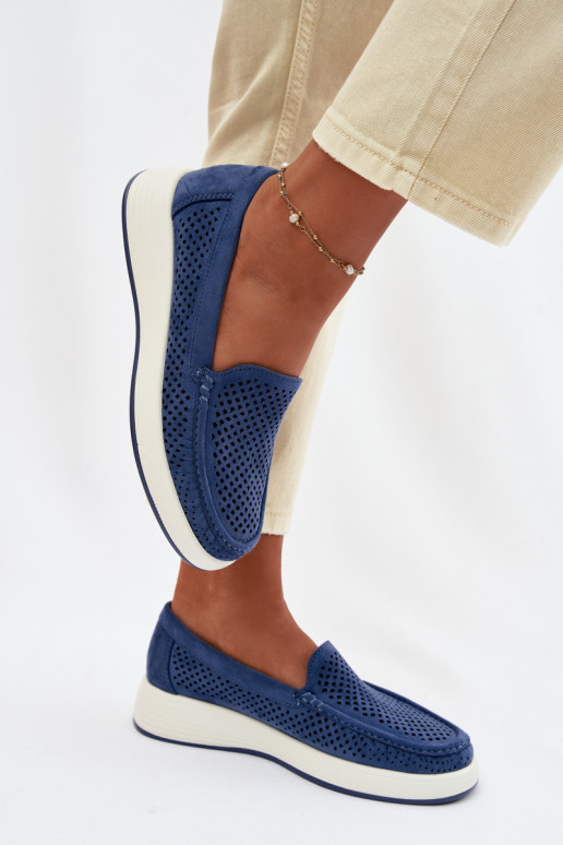 Moteriški mokasinai su aužūro elementais Sergio Leone MK097H mėlynos spalvos