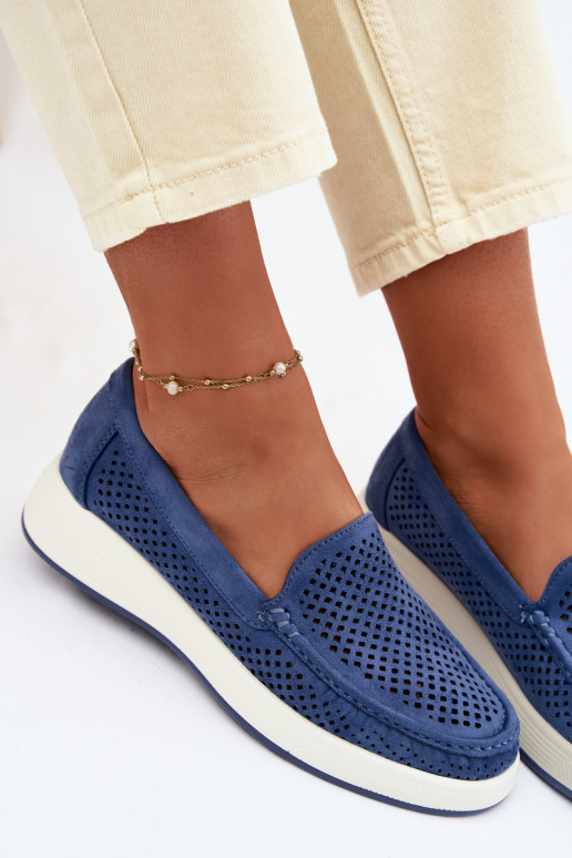 Moteriški mokasinai su aužūro elementais Sergio Leone MK097H mėlynos spalvos