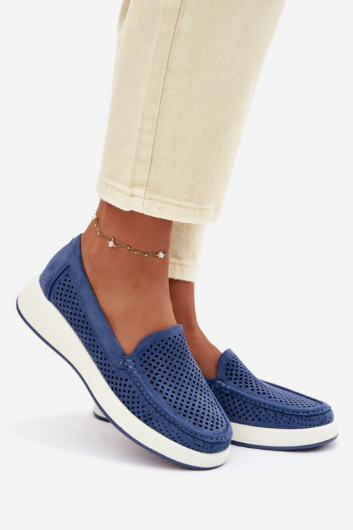 Moteriški mokasinai su aužūro elementais Sergio Leone MK097H mėlynos spalvos