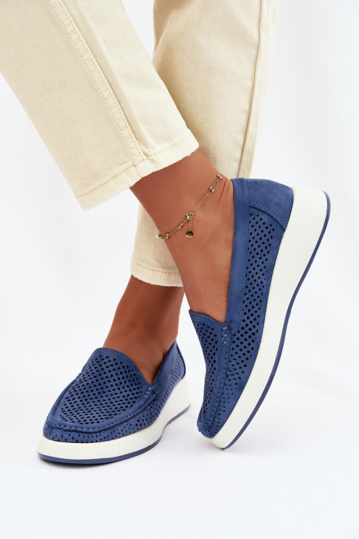 Moteriški mokasinai su aužūro elementais Sergio Leone MK097H mėlynos spalvos