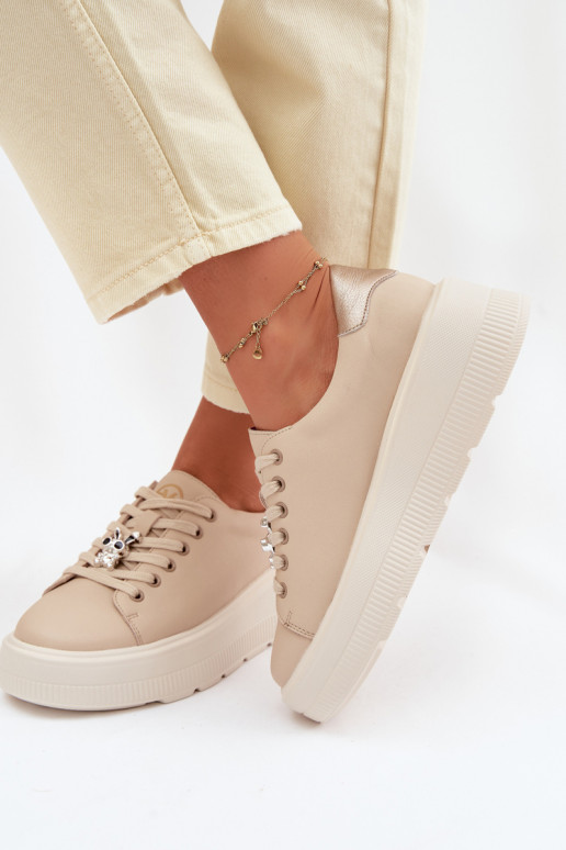 Oda Sneakers modelio batai Moteriškas su platformasuPrzypinką Vinceza 39973 smėlio spalvos