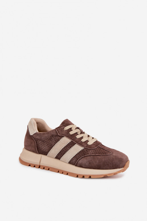 Moterų sportbačiai iš dirbtinės odos rudos spalvos