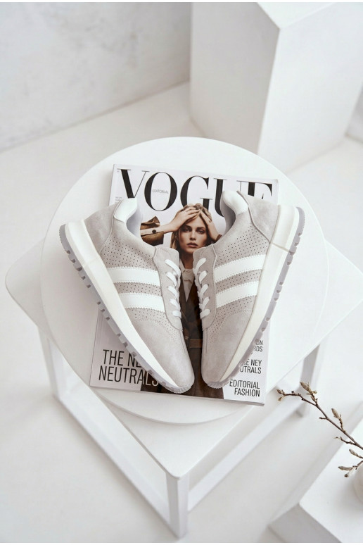 Moteriški sneakers batai iš natūralaus zomšo pilkos spalvos