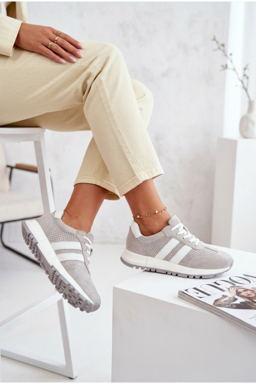 Moteriški sneakers batai iš natūralaus zomšo pilkos spalvos