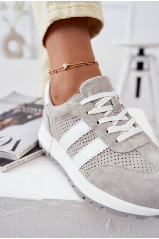 Moteriški sneakers batai iš natūralaus zomšo pilkos spalvos