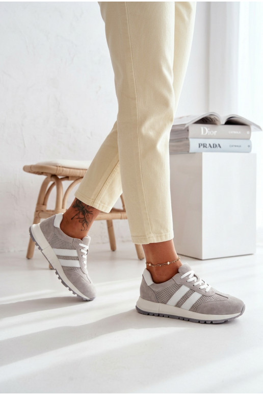 Moteriški sneakers batai iš natūralaus zomšo pilkos spalvos