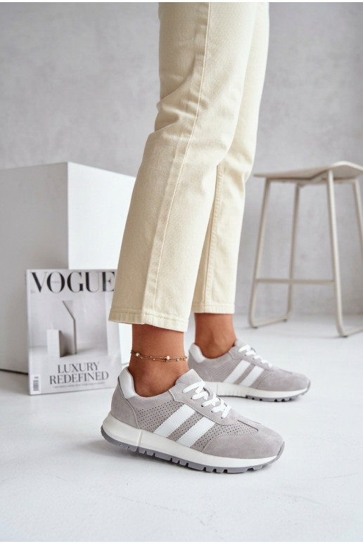 Moteriški sneakers batai iš natūralaus zomšo pilkos spalvos