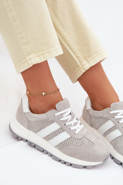 Moteriški sneakers batai iš natūralaus zomšo pilkos spalvos