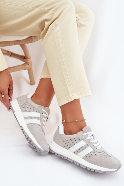 Moteriški sneakers batai iš natūralaus zomšo pilkos spalvos