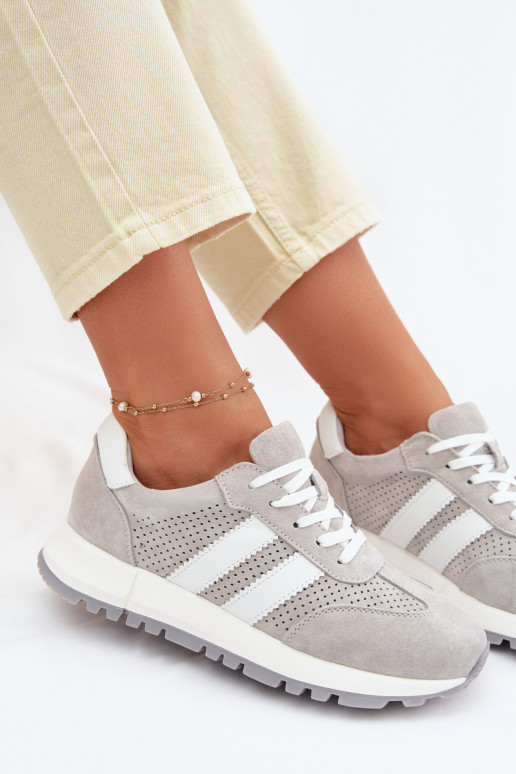 Moteriški sneakers batai iš natūralaus zomšo pilkos spalvos