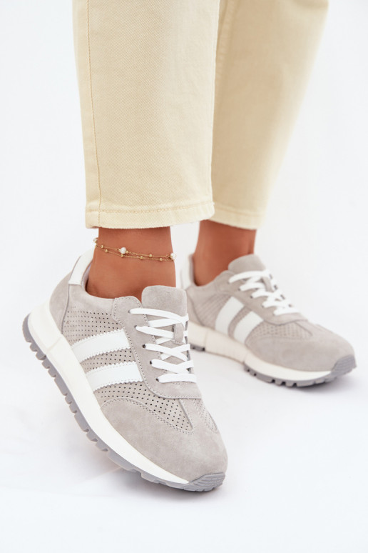 Moteriški sneakers batai iš natūralaus zomšo pilkos spalvos